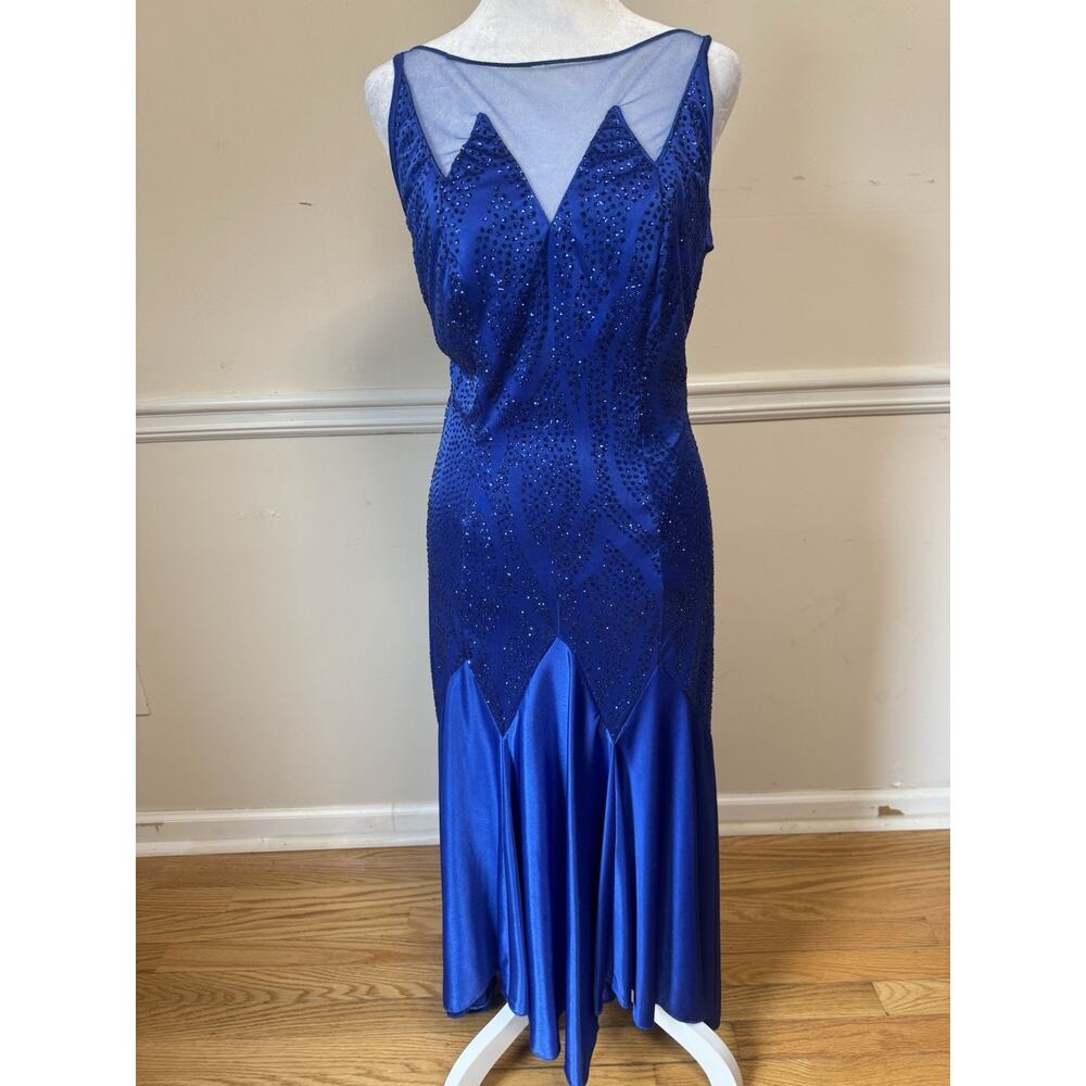 New Leaf by Samir Royal Blue Beaded Mermaid Evening Gown Size 11/12 - Picture 2 of 8